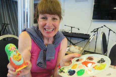 Jeannine attending a Russian doll painting class